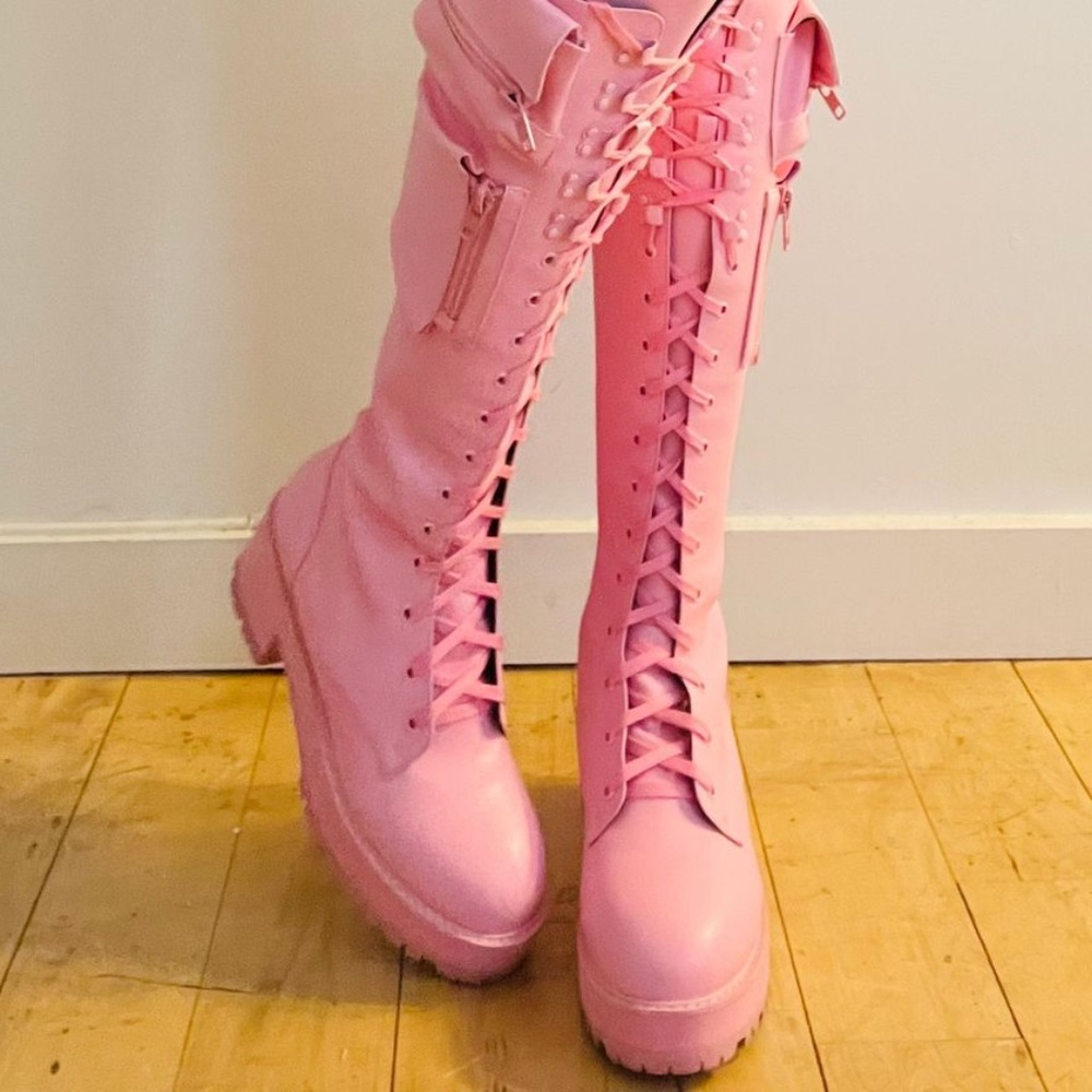 Pink Pocket Combat Boots